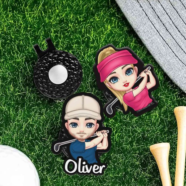 Personalized Cartoon Golf Character and Name Golf Ball Marker with Magnetic Hat Clip Birthday Game Day Gift for Golf Players