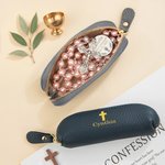 Personalized Cross Mini Rosary Bag with Name, PU Leather Coin Purse, Travel Accessory, Birthday/Religious/Baptism Gift for Christians Catholic