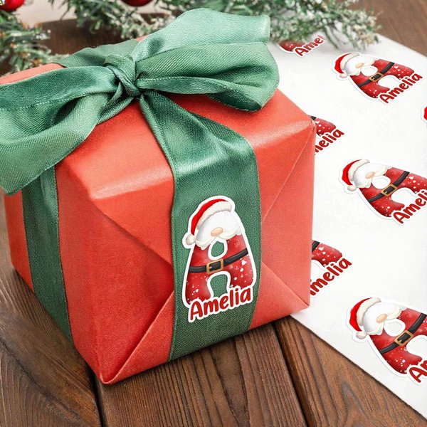 Personalized Name & Initial Christmas Stickers, Santa Claus Alphabet Stickers for Gift Box/Package/Envelope, Christmas Gift for Kids/Family/Friends