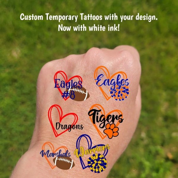 Custom Name Temporary Tattoos for Sports Games, Cheerleader Tattoos with Pom Pom, Team Spirit Stickers, High School Gift