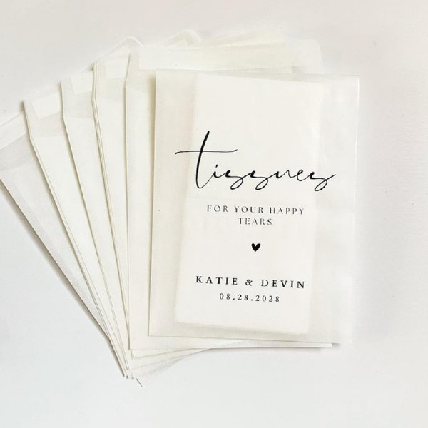 Personalized Wedding Tissue Packs, Custom Wedding Confetti Packs, Happy Tears, Confetti Packs, Tissue Packets, Wedding Favor