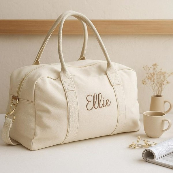Personalized Embroidery Name Weekender Duffle Bag, Overnight Bag, Baby Bag, Travel Vacation Accessory, Gift for New Mom/Mother to Be/Her