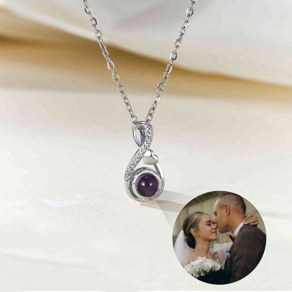Personalized Infinity Symbol Photo Projection Zircon Necklace with Heart, Dainty Jewelry, Mother's Day/Anniversary/Memorial/Birthday Gift for Women