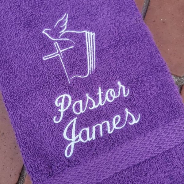 Personalized Religious Hand Towel, Embroidered Name & Cross, Church Leader Gift, Ministry Appreciation Present