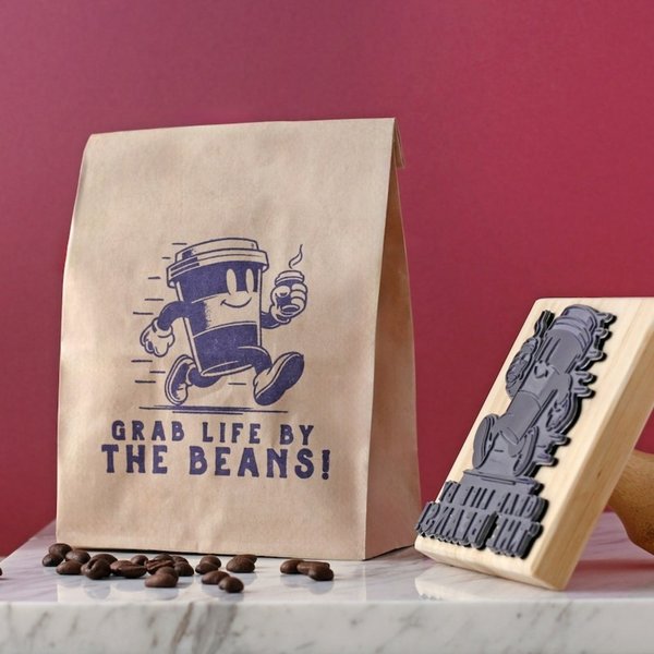 Custom Logo Wood Stamp, Coffee Cup/Wedding Stamp with Ink Pad, Rubber Stamps, Kraft Paper Bag Branding, Small & Large Stamps for Mailers