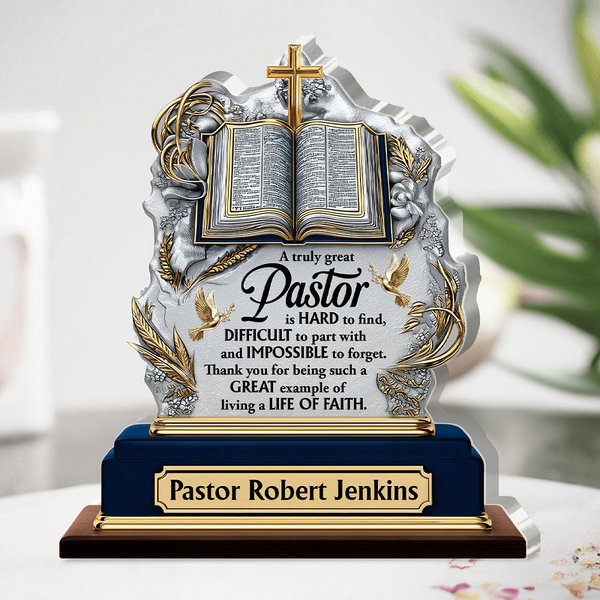 Personalized A Truly Great Pastor Shaped Square Acrylic Plaque with Name, Christmas/Birthday Gift for Christians/Pastor