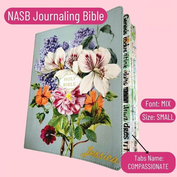 Personalized NASB Journaling Bible: Sage Floral Soft Leather, Red Letter