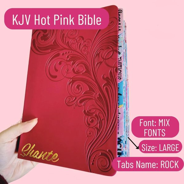 Personalized KJV Bible: Giant Print, Pink/Red, with Tabs