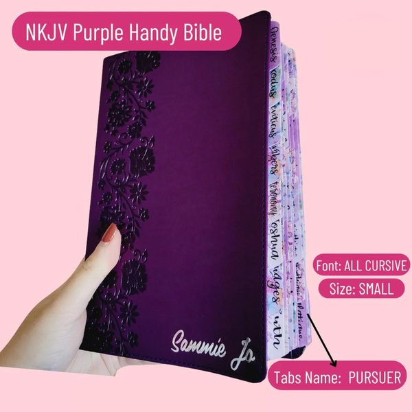 Personalized NKJV Purple Bible, Large Print, Leather Soft, Laminated Tabs