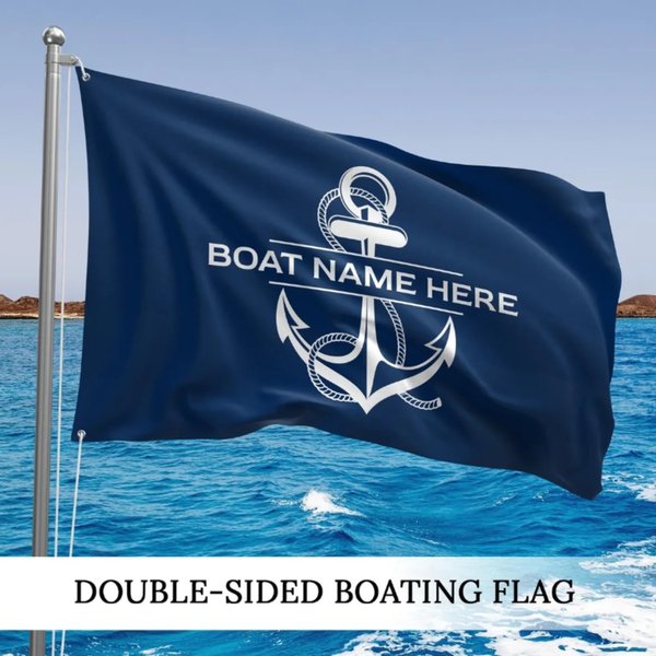 Personalized Double-Sided Nautical Anchor Flag with Custom Boat Name, Custom Yacht or Sailboat Flag