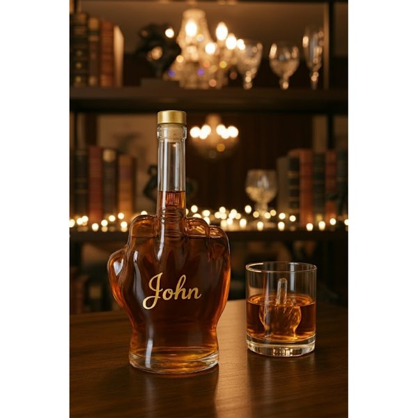 Custom Middle Finger Whiskey Decanter, Personalized Hand-Shaped Glass Bottle, Funny Novelty Gift for Men or Friends, Unique Gag Liquor Bottle