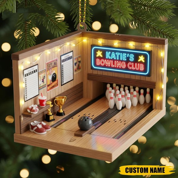 Ornement de bowling personnalisé, décor de piste en acrylique, cadeau personnalisé pour l'équipe, l'entraîneur, le quilleur, suspension pour l'arbre de Noël.