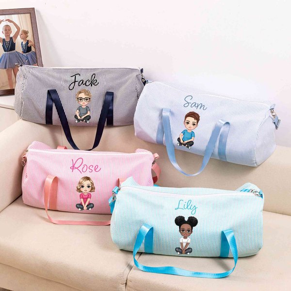 Personalized Cartoon Character Large Canvas Duffle Bag with Name, Travel Accesssory, Birthday/Holiday Gift for Boys/Girls