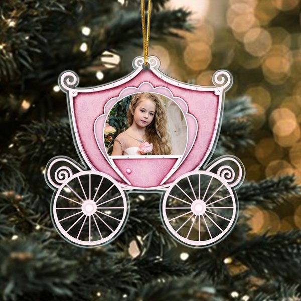 Personalized Princess Carriage Photo Acrylic Ornament with Hanging Rope Home Decoration Christmas Birthday Gift for Girls