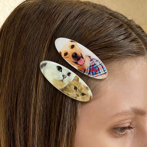 Personalized Oval Pet Portrait Photo Hair Clip Barrettes Cute Hair Accessory Birthday Christmas Gift for Girl Friend Mother