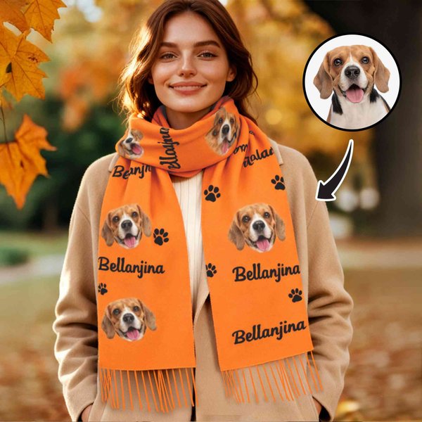 Personalized Dog Cat Face Photo Multicolor Soft Warm Scarf with Name Daily Wear Winter Birthday Christmas Gift for Pet Lovers