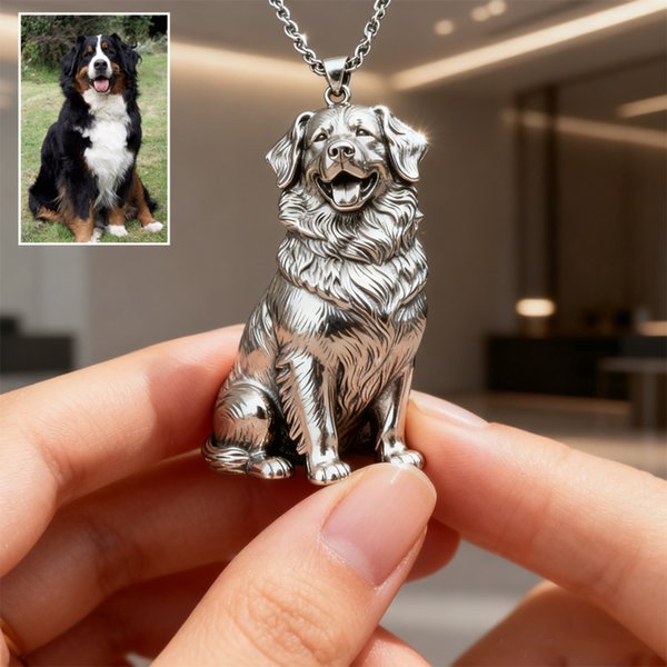 Collier personnalisé avec photo d'animal de compagnie - Pendentif sculpture 3D en métal, bijoux commémoratifs pour chiens et chats, cadeau unique pour les amoureux des animaux de compagnie.