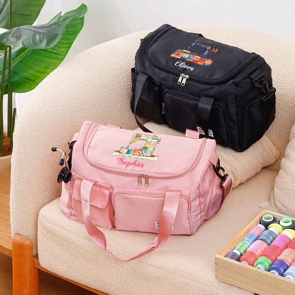 Personalized Sewing Machine Waterproof Large Travel Duffel Bag with Name and Shoulder Strap Birthday Gift for Women Sewing Craft Lovers