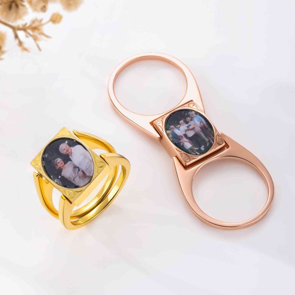Personalized Double-Sided Photo Flippable Ring Dainty Jewelry Birthday Sympathy Memorial Gift for Women Loss of Loved One