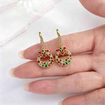 Christmas Wreath Dangle Earrings, Sparkling Festive Holiday Jewelry, Ideal Gift for Women and Girls