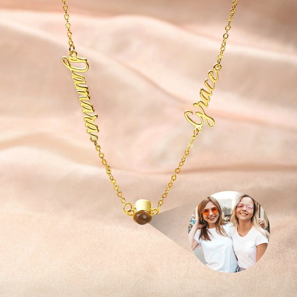 Personalized Photo Projection Necklace with Double Name Dainty Jewelry Birthday Anniversary Gift for Women Girlfriend Mother