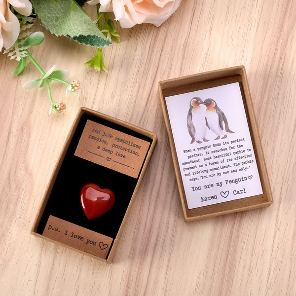 Personalized You Are My Penguin Red Love Pebble Card Gift Box with Names Anniversary Gift for Couple