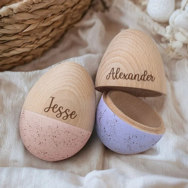 Custom Name Hollow Egg, Personalized Fillable Large Wooden Speckled Easter Egg,  Easter Gift for Kids