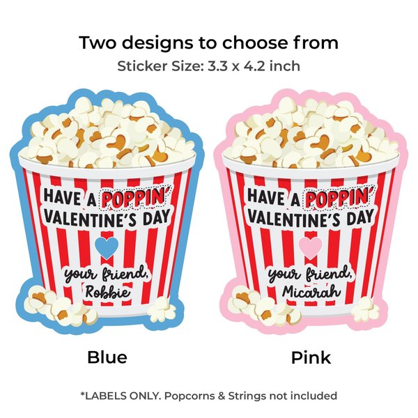 Personalized Valentine's Day Popcorn Stickers, Custom Name Labels for Kids, Perfect Kids for Preschool Gift