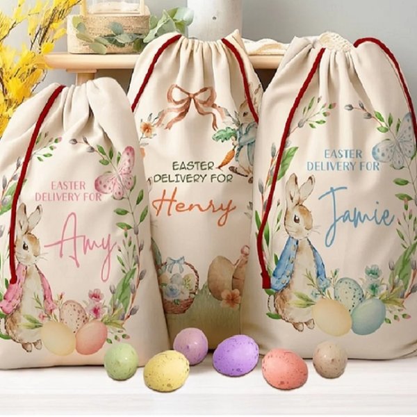 Custom Easter Bag, Personalized Easter Sack, Easter Bunny Name Bag, Easter Bunny Bag, Easter Egg Hunts, Kids Easter Basket, Kids Birthday/Easter Gift