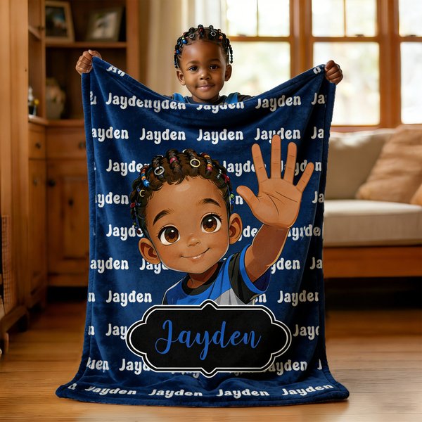 Personalized Cute Cartoon Little Boy Blanket with Name, Flannel/Sherpa Soft Bed Couch Throw, Home Decor, Birthday/Christmas Gift for Boys