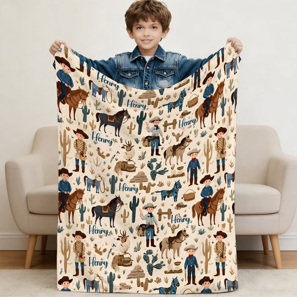Couverture personnalisée avec nom pour Cowboy Cow Horse Cadeau d'anniversaire pour Cowboy Country Lover