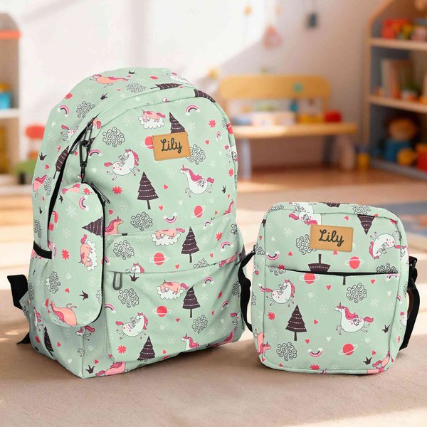 Personalized Cute Fantasy Unicorn Animal Adjustable Backpack Lunch Bag Pencil Case Set with Name Back to School Birthday Gift for Kids