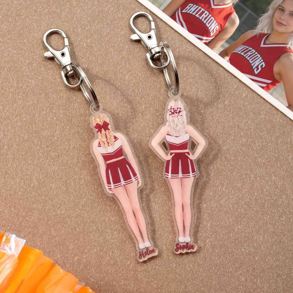 Personalized Cartoon Cheerleading Girl Acrylic Keychain Bag Charm with Name Senior Night Birthday Team Gift for Cheerleaders