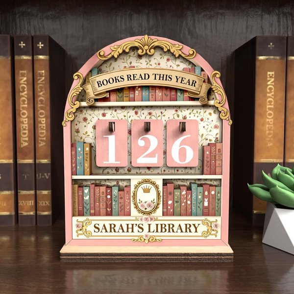 Personalized Vintage Book Read Tracker with Name, Books Read This Year Wooden Reading Counter, Library Decor, Birthday Gift for Reading Lover/Bookworm