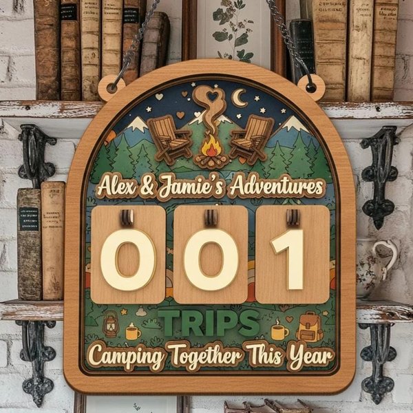 Personalized Camping Trips Tracker Sign with Adventure Counter, Ideal for Couples Camping Together This Year, Perfect Outdoor Lover Gift