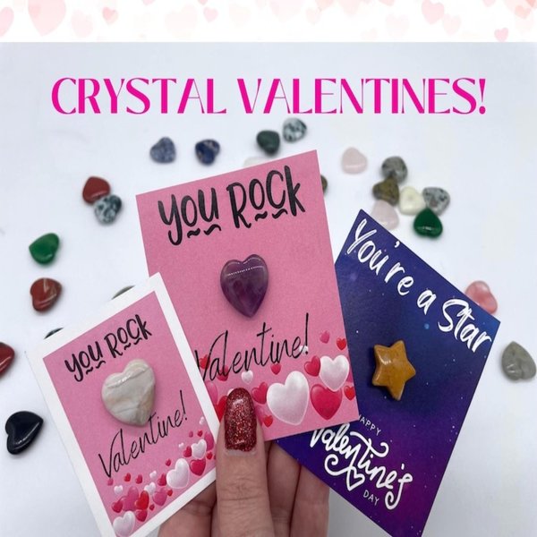 (Set of 12pcs)Custom Valentine's Cards with Heart Star Crystal, Colorful Classroom Card Exchange Favors, Valentine's Day Gift for Boys/Girls/Kids