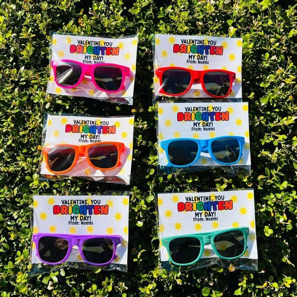(Set of 2 Pcs)Personalized Brighten My Day Valentine's Day Colorful Sunglasses, Unique Classroom Party Favors for Kids/Boys/Girls