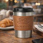 Personalized Embossed Leather Cup Sleeve Pair with Stainless Steel Tumblers, Handcrafted American Vintage Style, Valentine’s Day Gift