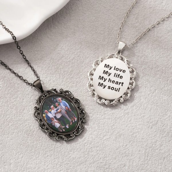 Personalized Photo Pendant Necklace with Engraved Text Dainty Jewelry Mother's Day Anniversary Birthday Gift for Women
