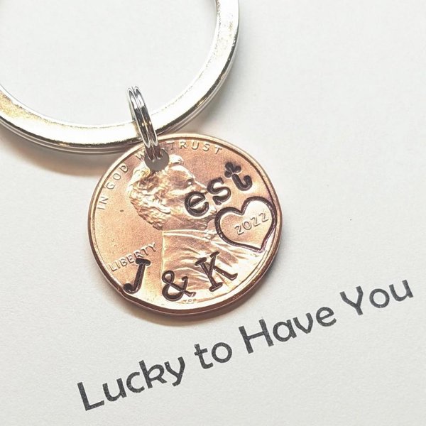 Personalized Anniversary Penny Keychain, Custom Valentine's Day Gift for Him, Boyfriend Husband Wife Girlfriend, Engraved Romantic Keepsake