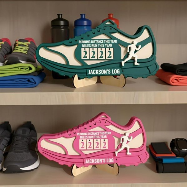 Personalized Running Miles Tracker Sign, Custom Shoe Shelf Decor, Miles Run This Year Counter, Birthday/Valentine Gift for Runners