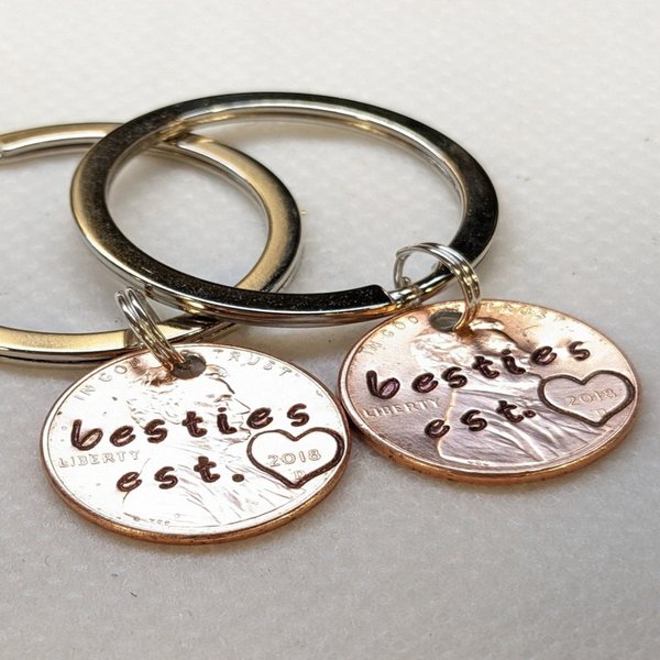 Personalized Bestie Keychain Set, Custom Promise Penny Keyring, Backpack Charm, Friendship Keepsake, Birthday Gift for Best Friends/Women