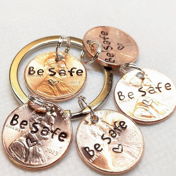 Custom Year Be Safe Lucky Penny Keychain, Pocket Token, Lucky Charm, Birthday Gift for Firefighter/Policeman/EMT