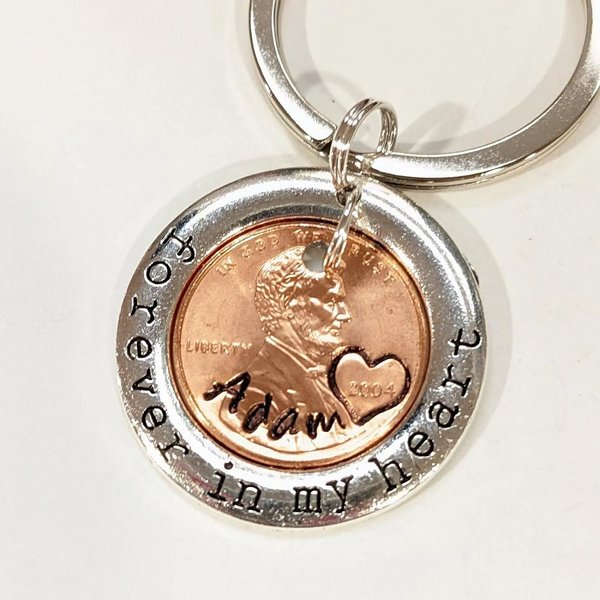 Personalized Forever in My Heart Keychain with Name and Year, Memorial Penny Keepsake, Sympathy Gift for Family