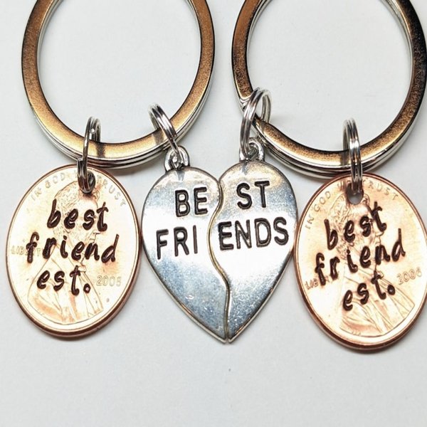 Custom Hand Stamped Penny Keychain for Best Friends, Friendship Keyring, Memorial Keepsake, Birthday Gift for Besties/BFF
