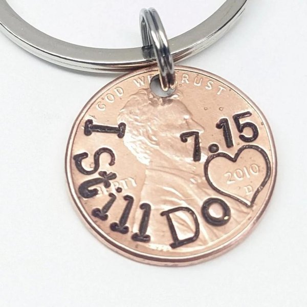 Personalized Copper Penny Keychain with Year and Date, Anniversary/Christmas Gift for Couple
