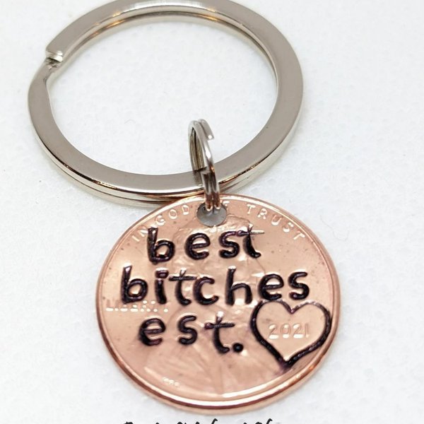 Personalized Best Friend Penny Keychain with Custom Year, Hand-Stamped 