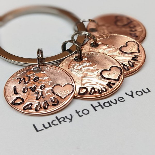 Personalized Daddy Penny Keychain with 1-6 Kid Names, Custom Family Pendant Keyring, New Dad Keepsake, Birthday Gift for Dad/Husband/Men
