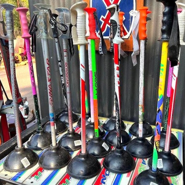 Repurposed Ski Pole Plunger, Upcycled Ski Poles, Gag Gift for Skiing Lovers
