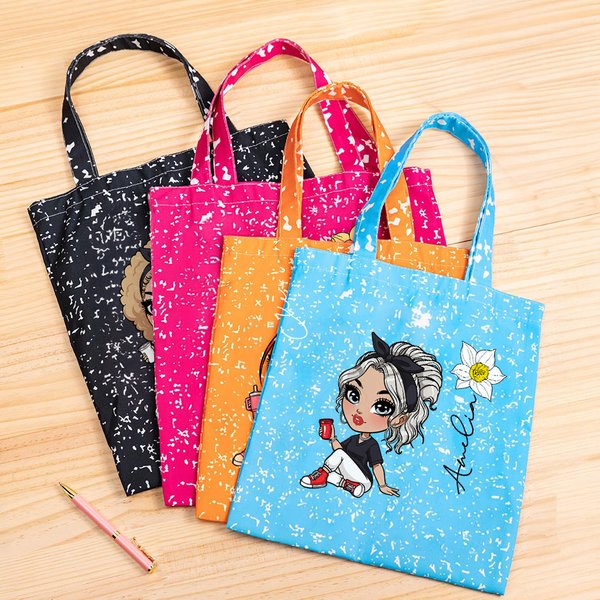 Personalized White Spots Cartoon Girl Birth Flower Reusable Tote Bag with Name Birthday Travel Accessories Gift for Women